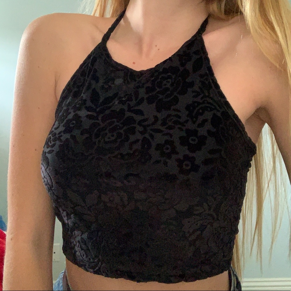 black velvet detailed brandy mellvile halter top